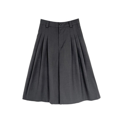 【ボトムス】夏新作・日系カジュアルスーツ風タック入りワイドハーフパンツ（8分丈・通勤にも）【SNシリーズ】