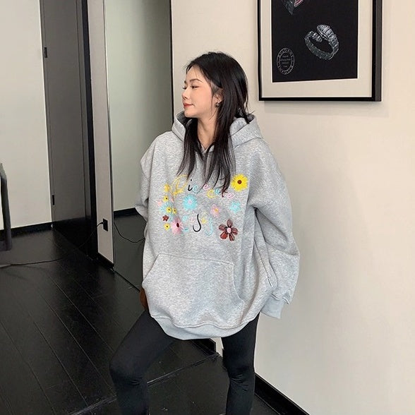 【トップス】刺繍 春 秋 冬 裏起毛 カラフル  フード付き パーカー 【FCシリーズ】