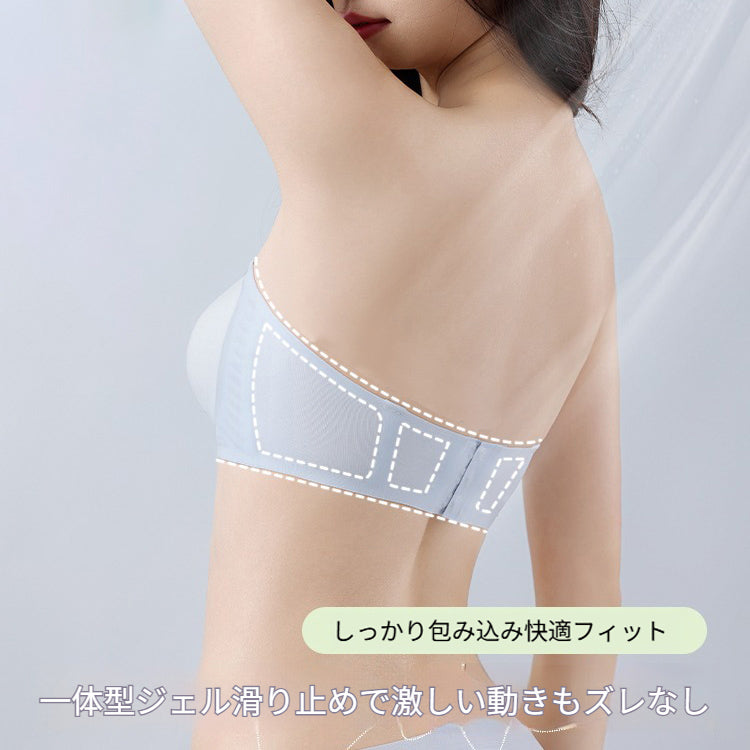 キャミワンピ必須！【グッズ】 夏 薄型 アイスシルク ストラップレスブラ レディース下着 滑り止め付き インビジブル / ノンワイヤー
