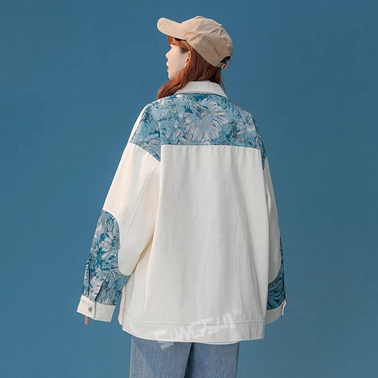 【アウター】花柄 ワーク風 ジャケット レディース INS カジュアル ゆったり ブルゾン【FCシリーズ】