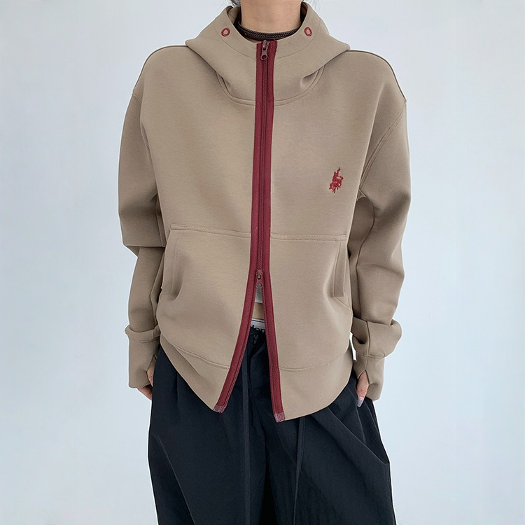 【アウター】春 秋 冬 バイカラー ジッパー スリム フード付き ジャケット 【FCシリーズ】