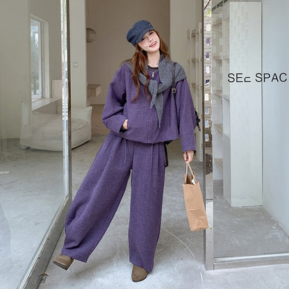 2点セット！【セットアップ】上質感ウールコート＋ワイドパンツ 上下セット レディース 秋冬 韓国風スタイル【JZシリーズ】