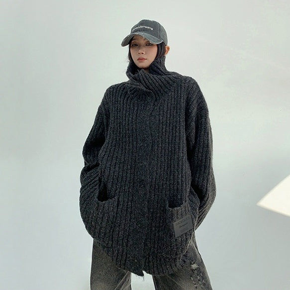 【アウター】春 秋 冬 厚手 スタンドカラー ゆったり ニット ジャケット 【FCシリーズ】