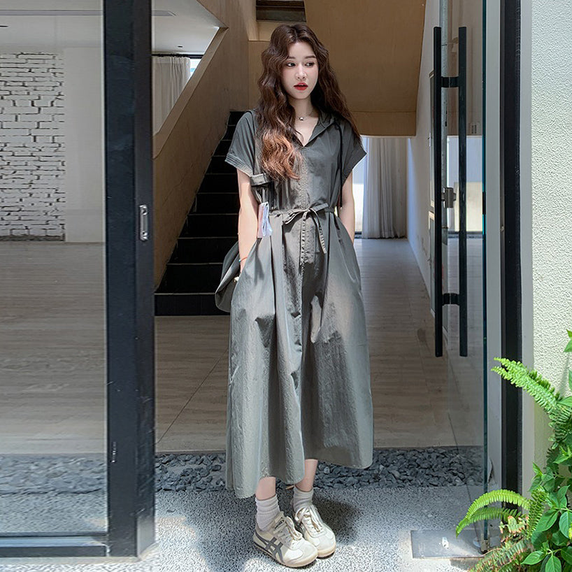 【ワンピース】今季大注目 アメカジ感漂う 半袖 ワークワンピース フード付きロング丈 夏【JZシリーズ】