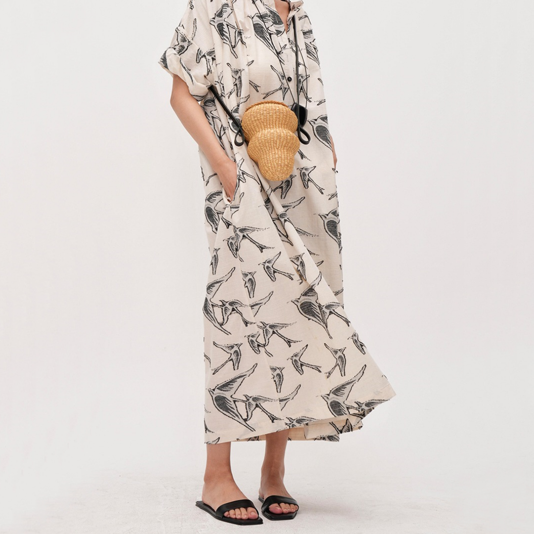 【ワンピース】夏 先染め 立体ジャカード ルーズ 半袖 ワンピース 【SHシリーズ】