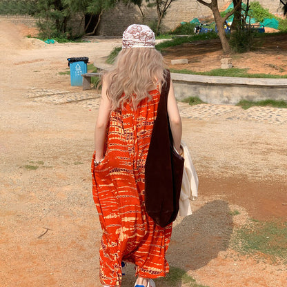 【ワンピース】M~4XL 大きいサイズ レディース リゾート風 日焼け対策 ノースリーブワンピース 体型カバー【SHシリーズ】