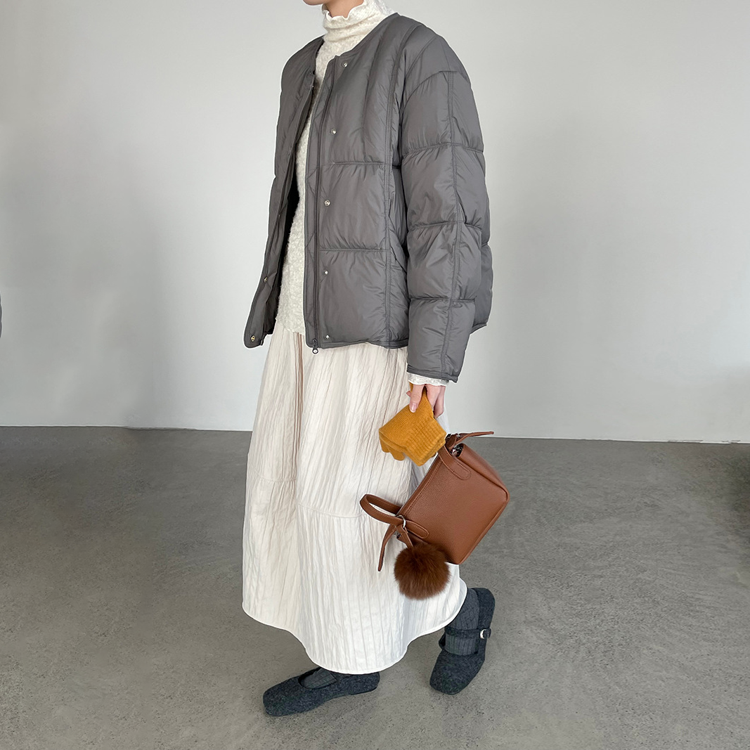 【アウター】ニットショール付き ❤ 90％ホワイトダックダウン入り ショートダウンジャケット 着回し【JZシリーズ】