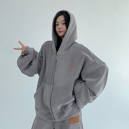 【セットアップ】【単品注文】ゆるめシンプル 裏起毛フードジャケット＆パンツセット レディース【FCシリーズ】