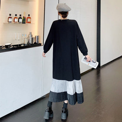 【ワンピース】韓国風 エレガント体型カバー 長袖ワンピース 大きいサイズ 着痩せ 膝下丈【JZシリーズ】