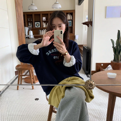 【トップス】レイヤード風 春 秋 冬 タオル刺繍 裏起毛 厚手 若見え パーカー 【JZシリーズ】