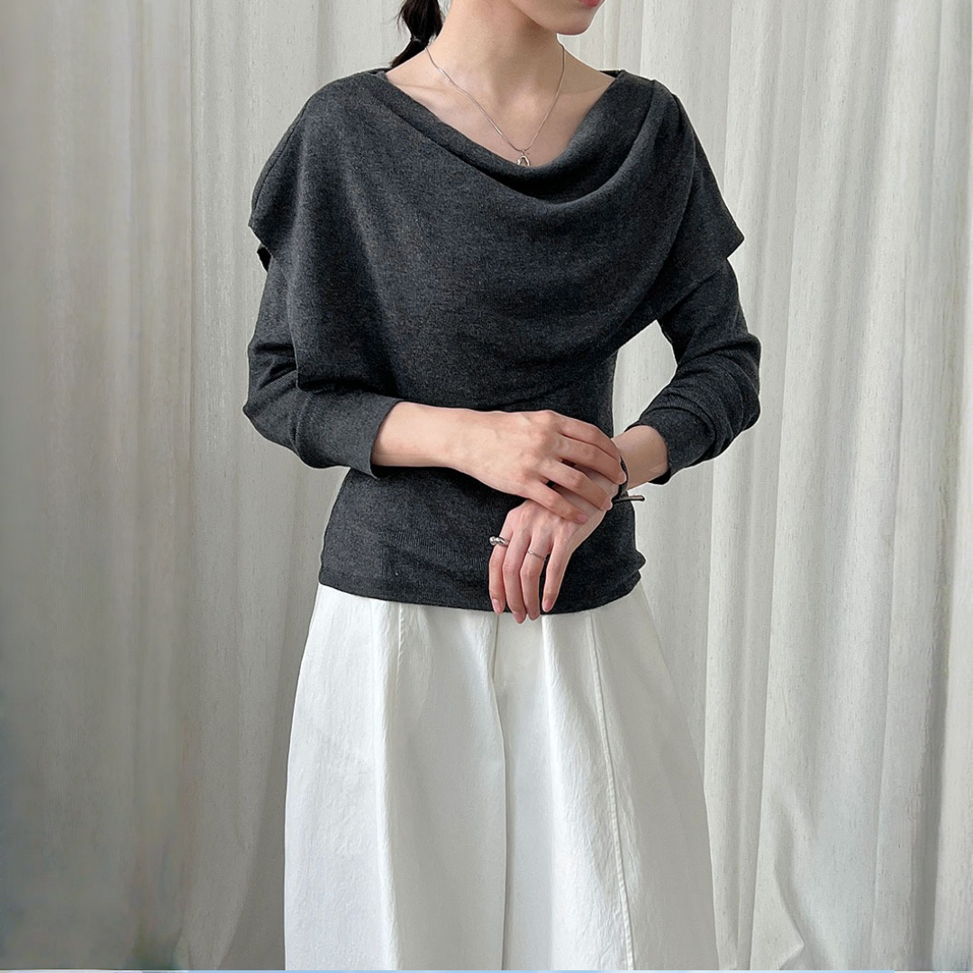 【ワンピース】春 秋 冬 スリムフィット ドレープネック ニット + ショール 2点セットアップ 【JZシリーズ】