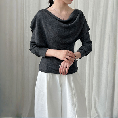 【ワンピース】春 秋 冬 スリムフィット ドレープネック ニット + ショール 2点セットアップ 【JZシリーズ】