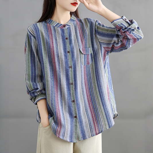 【トップス】春 秋 冬 ストライプ レトロ風 ブラウス 【SHシリーズ】
