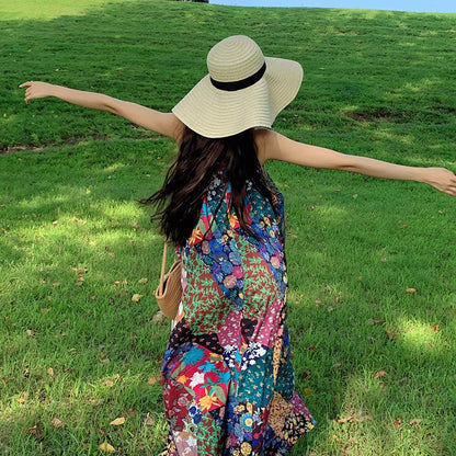 【ワンピース】夏新作 エスニック ボヘミアン風 リゾートノースリーブワンピース【SHシリーズ】