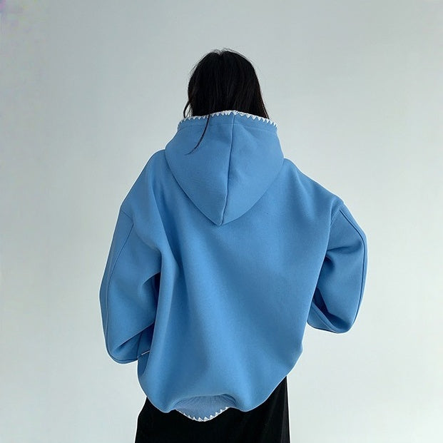【トップス】裏起毛 ブラシ刺繍 フード付き パーカー 【FCシリーズ】
