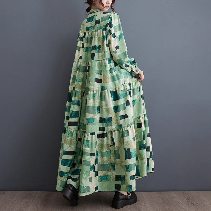 【ワンピース】大きいサイズ 春秋 ファッショナブル シフォン花柄 長袖ワンピース ゆったり 韓国風 ロング丈【SHシリーズ】