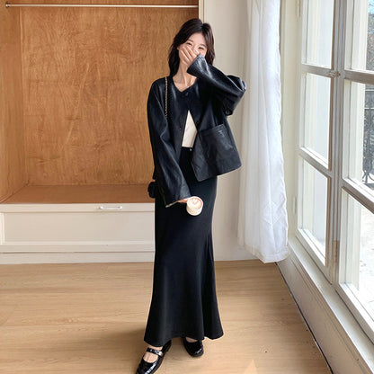 両面着用【アウター】ショート丈 PUレザー ジャケット おしゃれで合わせやすい ゆったりアウター【JZシリーズ】【SHシリーズ】