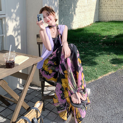 🧡みんなが選んだ人気商品🧡2点セット！【セットアップ】雰囲気たっぷりベスト＋フラワーキャミワンピース 夏新作 清楚系 着映えセットアップコーデ【SHシリーズ】