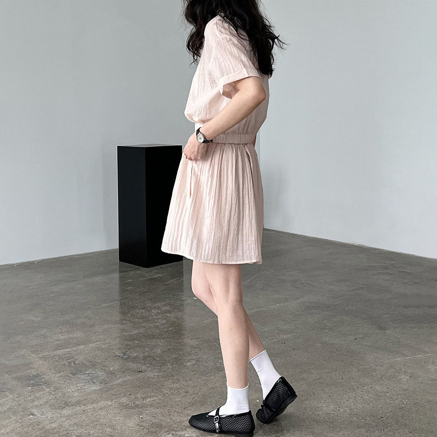 2点セット！【セットアップ】日系シンプル 半袖シャツ＋ワイドショートスカート 夏 通勤＆カジュアル上下セット【JZシリーズ】