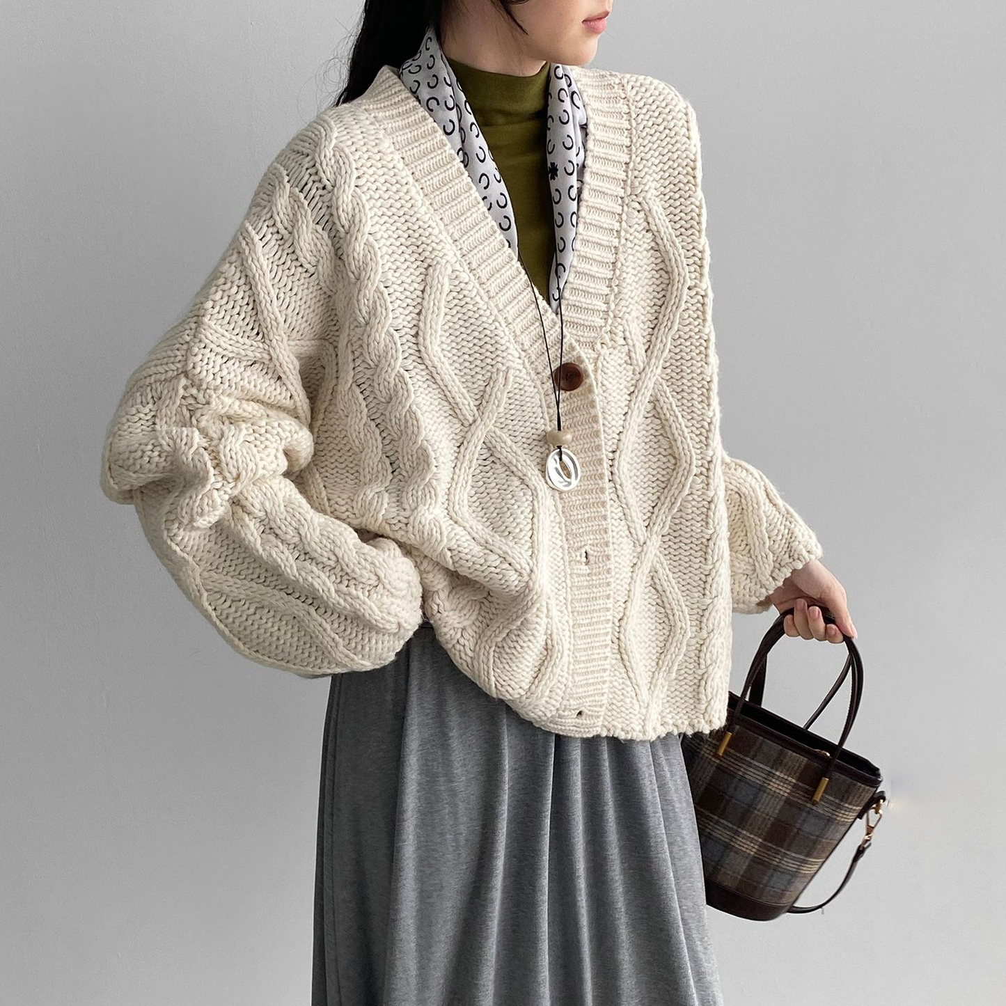 【アウター】秋冬新作 ヴィンテージ風 ゆったり 厚手ケーブルニット カーディガン【JZシリーズ】