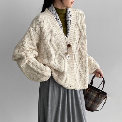 【アウター】秋冬新作 ヴィンテージ風 ゆったり 厚手ケーブルニット カーディガン【JZシリーズ】