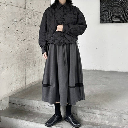 【24AW】【アウター】中綿入り 立襟 ボタン付き ドローコード 綿入れコート