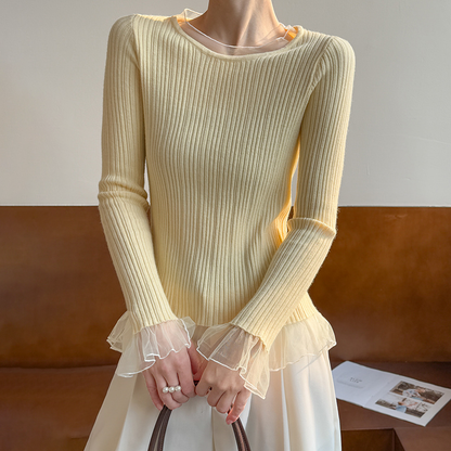 【60%OFF⭐️早い者勝ち】【トップス】甘め レース付き ニット レディース 春秋 デザイン インナー トップス【JZシリーズ】