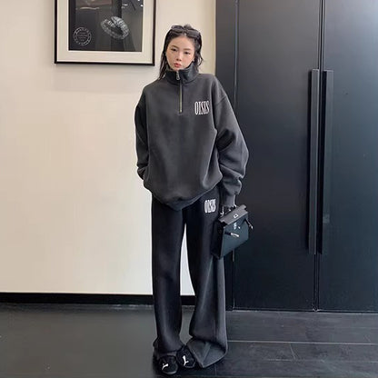 【セットアップ】【単品注文】アメリカンカジュアル ルーズシルエット ヴィンテージ スタンドカラー スウェット+パンツ 上下セット【FCシリーズ】