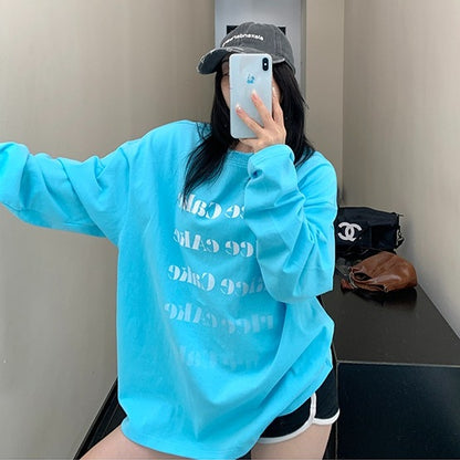 【トップス】春 秋 冬 コットン100% アルファベット プリント ゆるリラックス Ｔシャツ