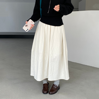 4カラー【ボトムス】ハイウエスト＆バルーンシルエット⭐️あったか中長スカート レディース 春秋冬 花苞デザイン【JZシリーズ】
