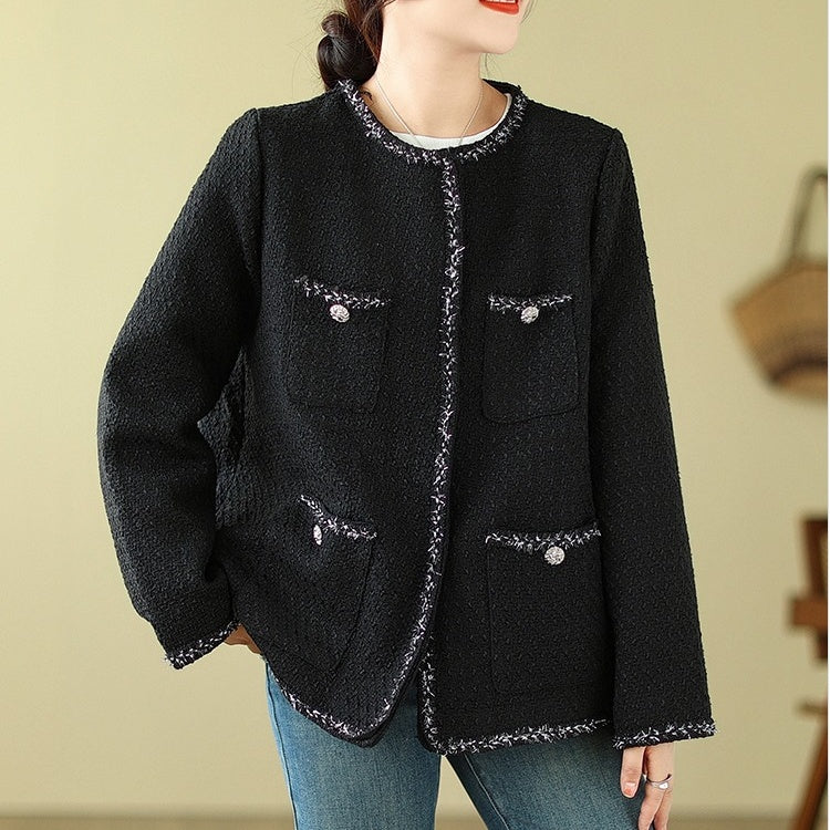 【アウター】春 秋 冬 大きいサイズ フレンチツイード風 中綿入り ジャケット【SNシリーズ】