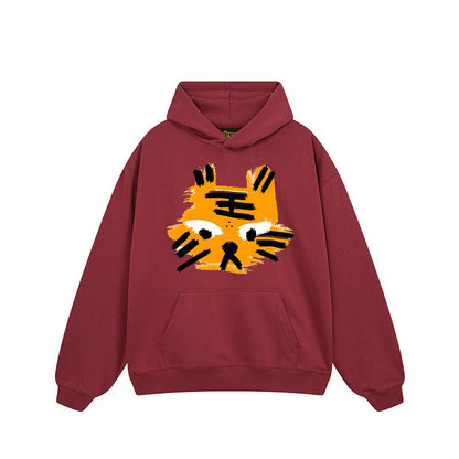 【トップス】🐱ストリートタイガーヘッドプリント裏起毛パーカー ユニセックス ペアルック 秋冬 オーバーサイズ【FCシリーズ】