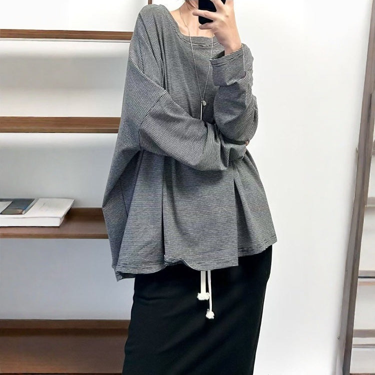 【トップス】クラシック 細ボーダー オーバーサイズ 長袖Tシャツ 【FCシリーズ】