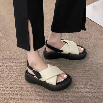 【シューズ】夏新作 高さアップ 厚底 クロスストラップ カジュアルサンダル