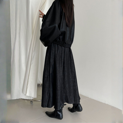 【ボトムス】春 秋 冬 ハイウエスト デニム風 カジュアル ロングスカート 【JZシリーズ】