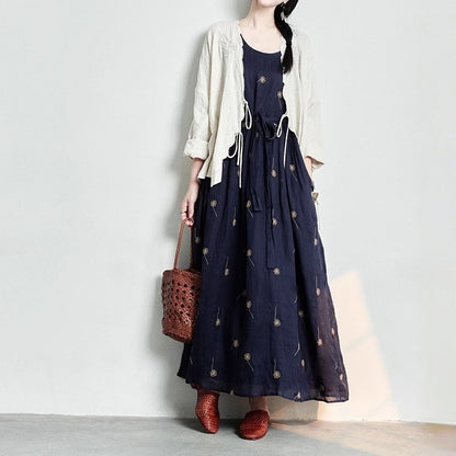 【ワンピース】ゆるリラックス 刺繍 プリント ノースリーブ ワンピース 【SHシリーズ】