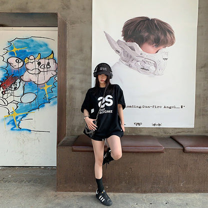 【トップス】シンプル上質 ロゴTシャツ コットン半袖 オーバーサイズ ルーズシルエット 大人カジュアル【FCシリーズ】