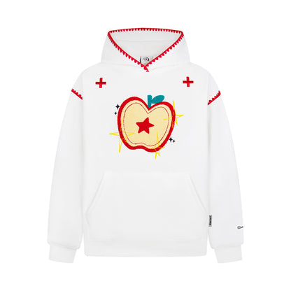 【トップス】ヴィンテージ調 りんごモチーフ刺繍 フードパーカー 秋 男女兼用 ゆったり カジュアル【FCシリーズ】