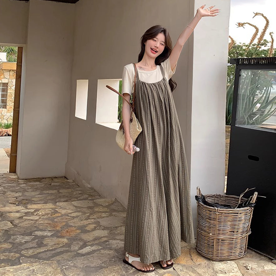 【ボトムス】夏新作 大人フェミニン ゆったりシルエット 体型カバー カジュアルオールインワン【SHシリーズ】