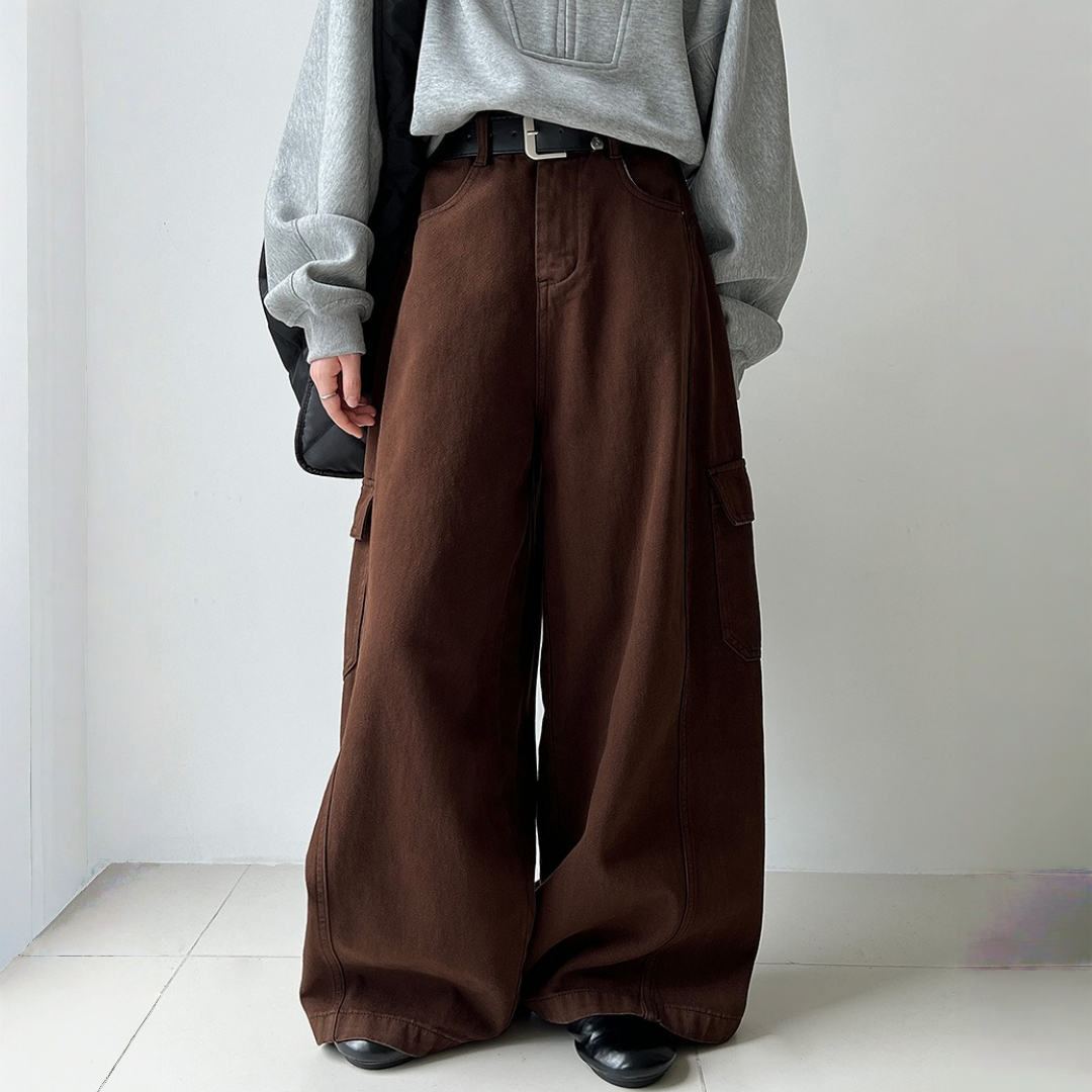 【ボトムス】春 秋 冬 ワーク風 レトロ 大きめポケット ワイドパンツ 【JZシリーズ】