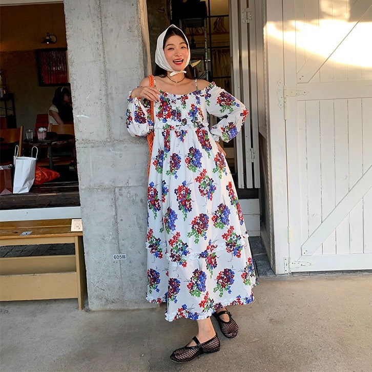 【ワンピース】春 夏 秋 プリント 花柄 エレガント 長袖 ワンピース 【SHシリーズ】