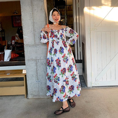 【ワンピース】春 夏 秋 プリント 花柄 エレガント 長袖 ワンピース 【SHシリーズ】