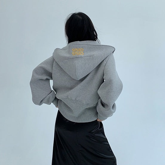 アウター】春 秋 冬 シンプル構造切り替え 刺繍 フード付き