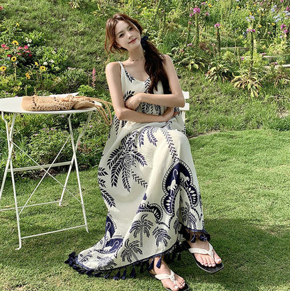 【ワンピース】ボヘミアン 民族風 プリント バカンス Vネック ノースリーブワンピース【SHシリーズ】