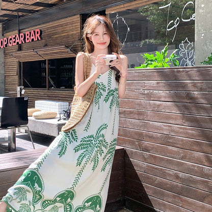 【ワンピース】フレンチ ヴィンテージ風 花柄 ノースリーブ キャミワンピース 夏 新作 バカンス系 上品 ロングドレス【SHシリーズ】