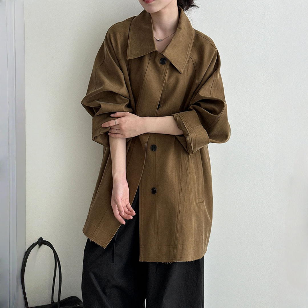 【アウター】春 秋 冬 レトロ カジュアル ダブルフロント 前立て 小柄向け トレンチコート 【SNシリーズ】