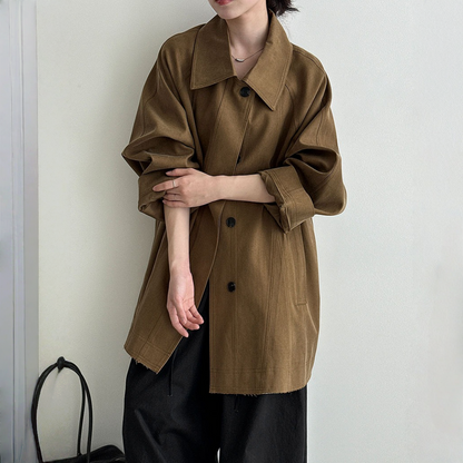 【アウター】春 秋 冬 レトロ カジュアル ダブルフロント 前立て 小柄向け トレンチコート 【SNシリーズ】