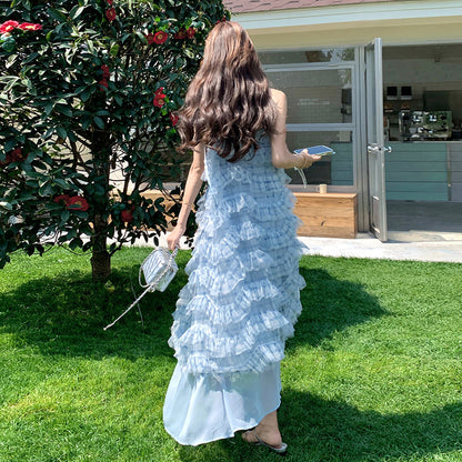 【ワンピース】カラフルチュール切替シフォンキャミワンピース レディース 夏新作 リゾート ティアード ロング丈 体型カバー おしゃれ【SHシリーズ】