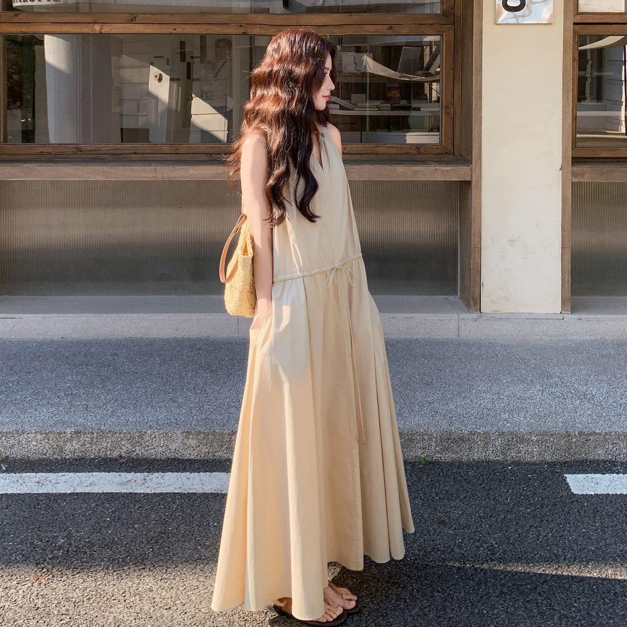 【ワンピース】Vネック ノースリーブ ワンピース レディース 夏新作 2026 きれいめ 体型カバー ロングワンピース【SHシリーズ】