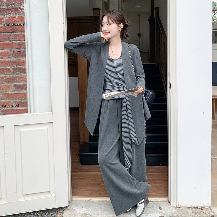 3点セット！【セットアップ】ゆるふわ風 ニットカーディガン + ベスト + ワイドパンツ 上下セット 早春 2026新作 カジュアル 3点セット【JZシリーズ】